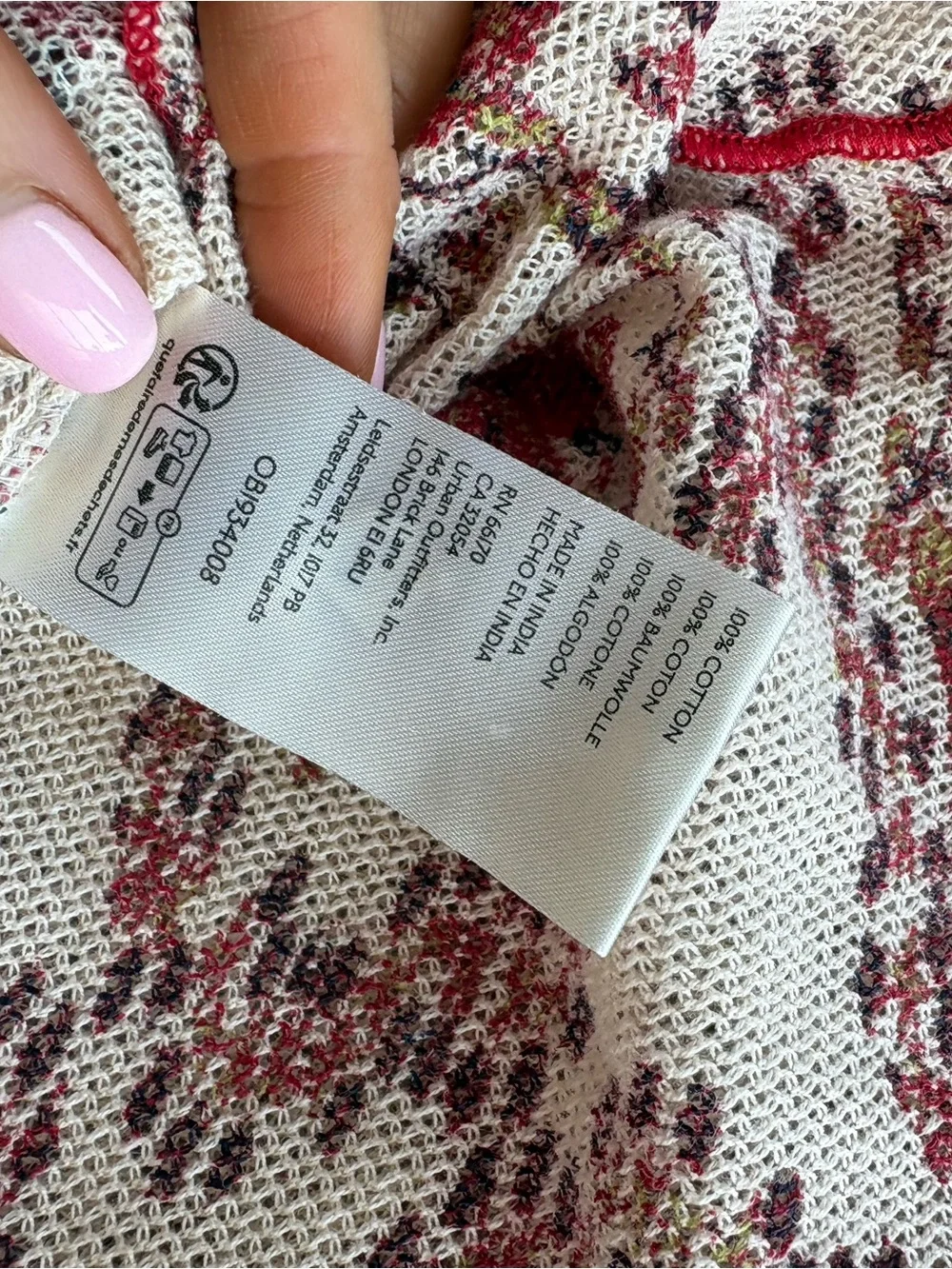 Free People Cream Mesh Top with Red Floral Print